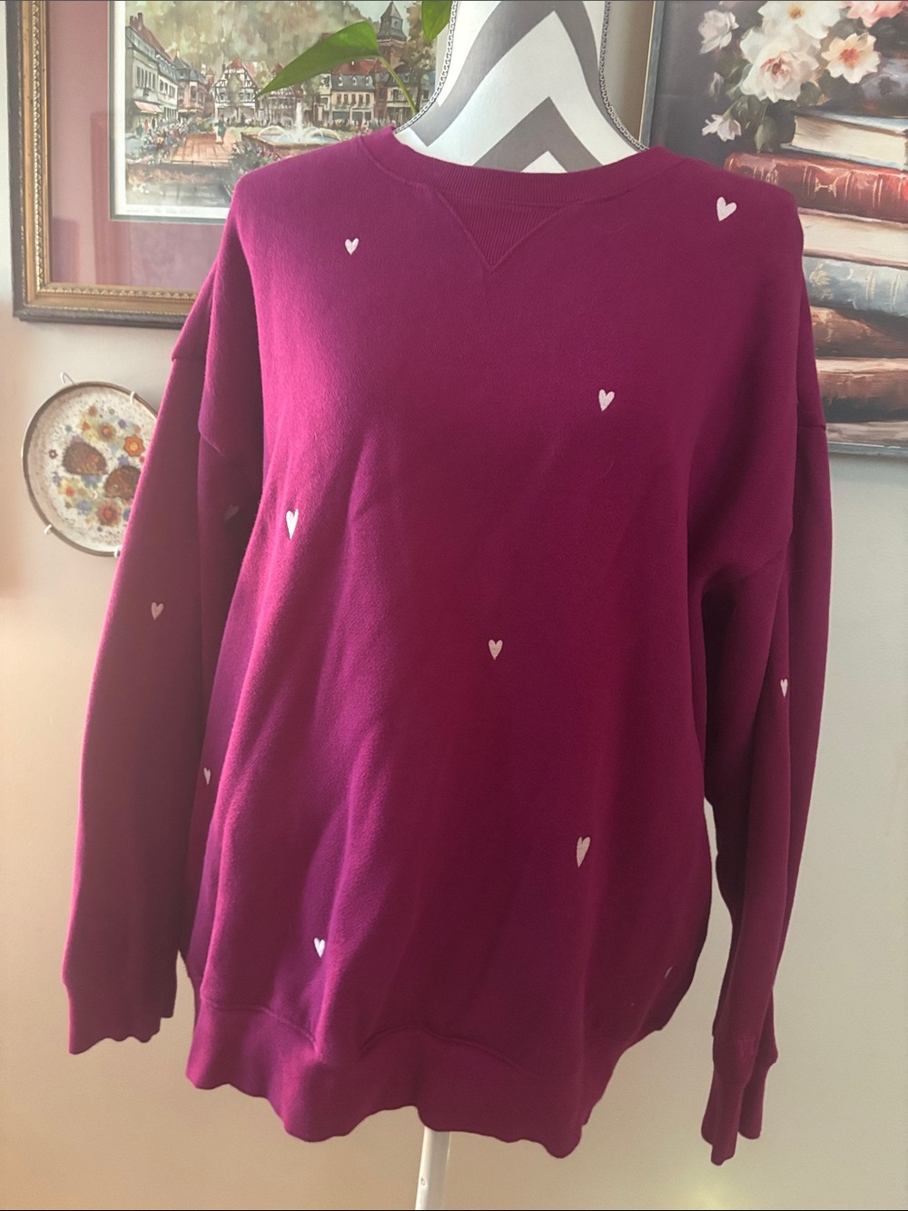 PINK Victoria's Secret Raspberry Heart Crewneck Sweater